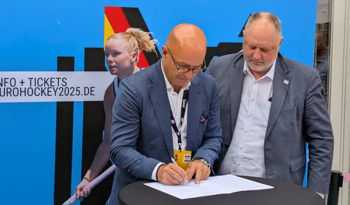 Henning Fastrich, Präsident des Deutschen Hockey-Bundes, und Teamsportsprecher Andreas Michelmann. - Foto: Teamsport Deutschland