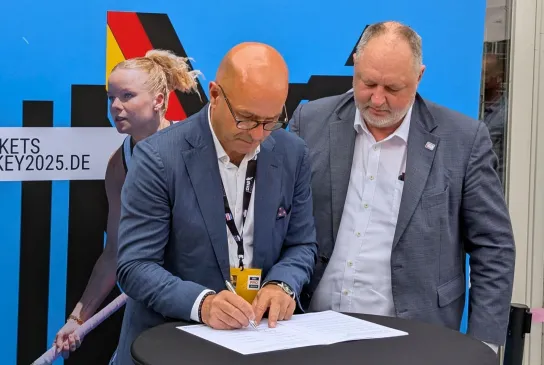 Henning Fastrich, Präsident des Deutschen Hockey-Bundes, und Teamsportsprecher Andreas Michelmann. - Foto: Teamsport Deutschland